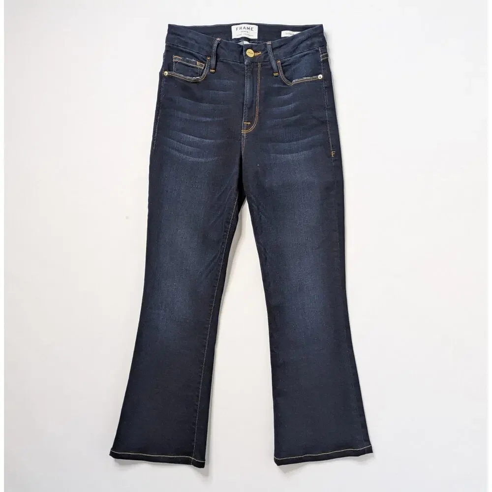 FRAME Le Crop Mini Boot Jeans 27 Cabana Dark Blue Flare 24" Inseam - Picture 1 of 10